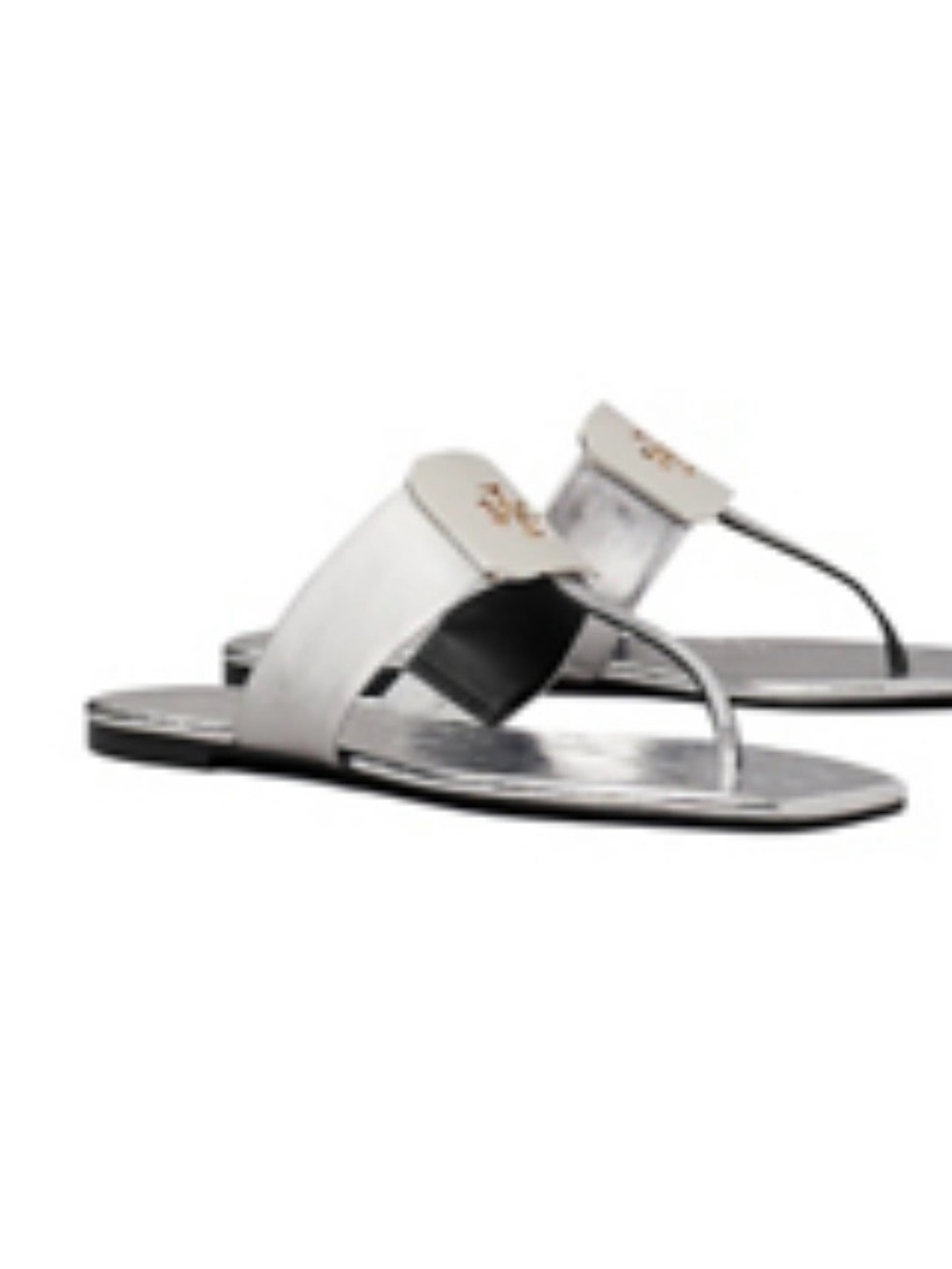 Tory Burch Silver Metallic Thong Slide Sandals
